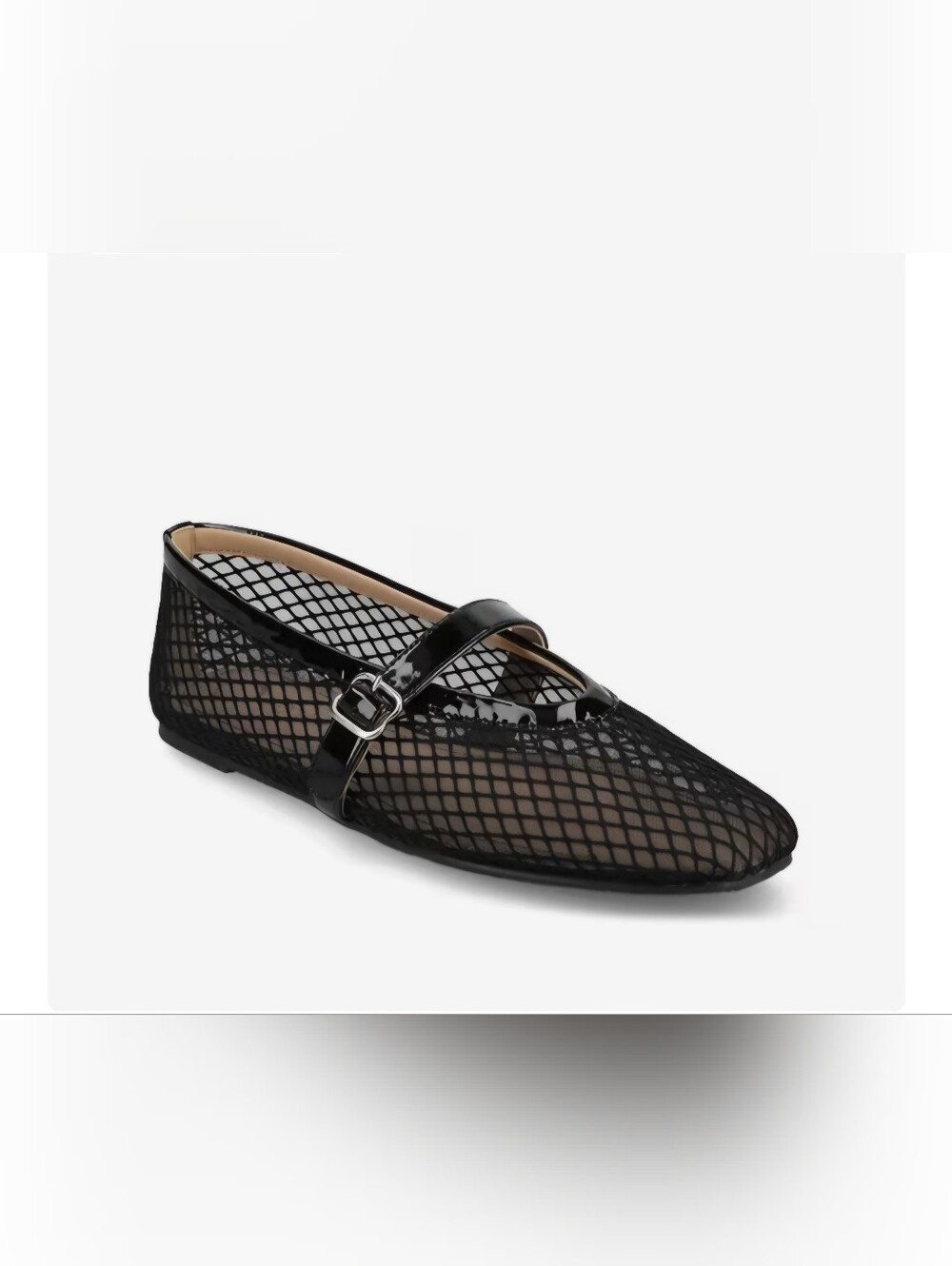 Journee Collection Black Mesh Mary Jane Flat with Patent Strap